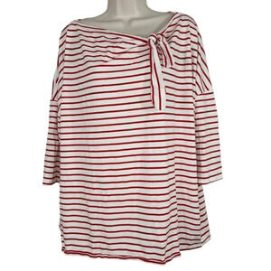 Weekend Suzanne Betro White Red Stripe Top Nautical Women Size XL 3/4 Sleeve
